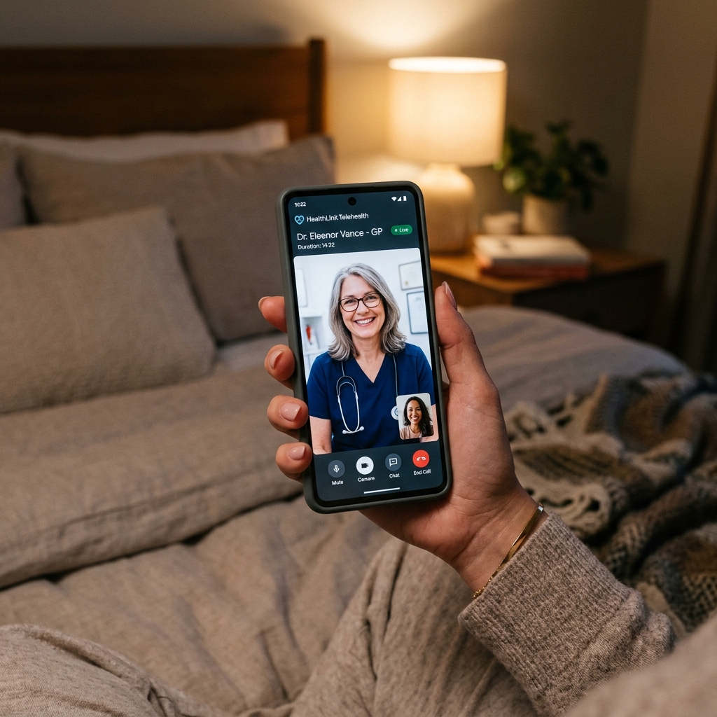 Patient using smartphone app for telehealth consultation